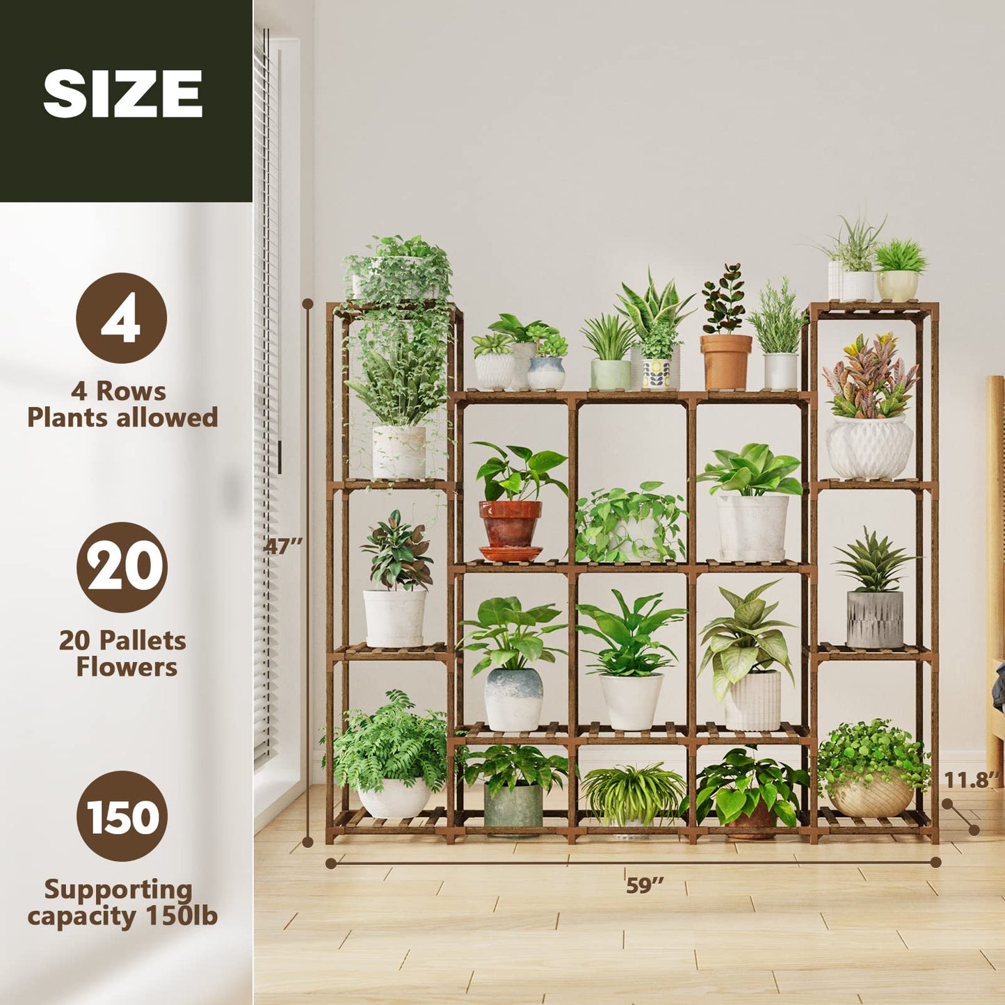 Bamworld Large Plant Shelf Indoor Plant Shelf Outdoor Tall Wood Plant Holder for Living Room Multiple Plants Patio Balcony Garden 17 Pots