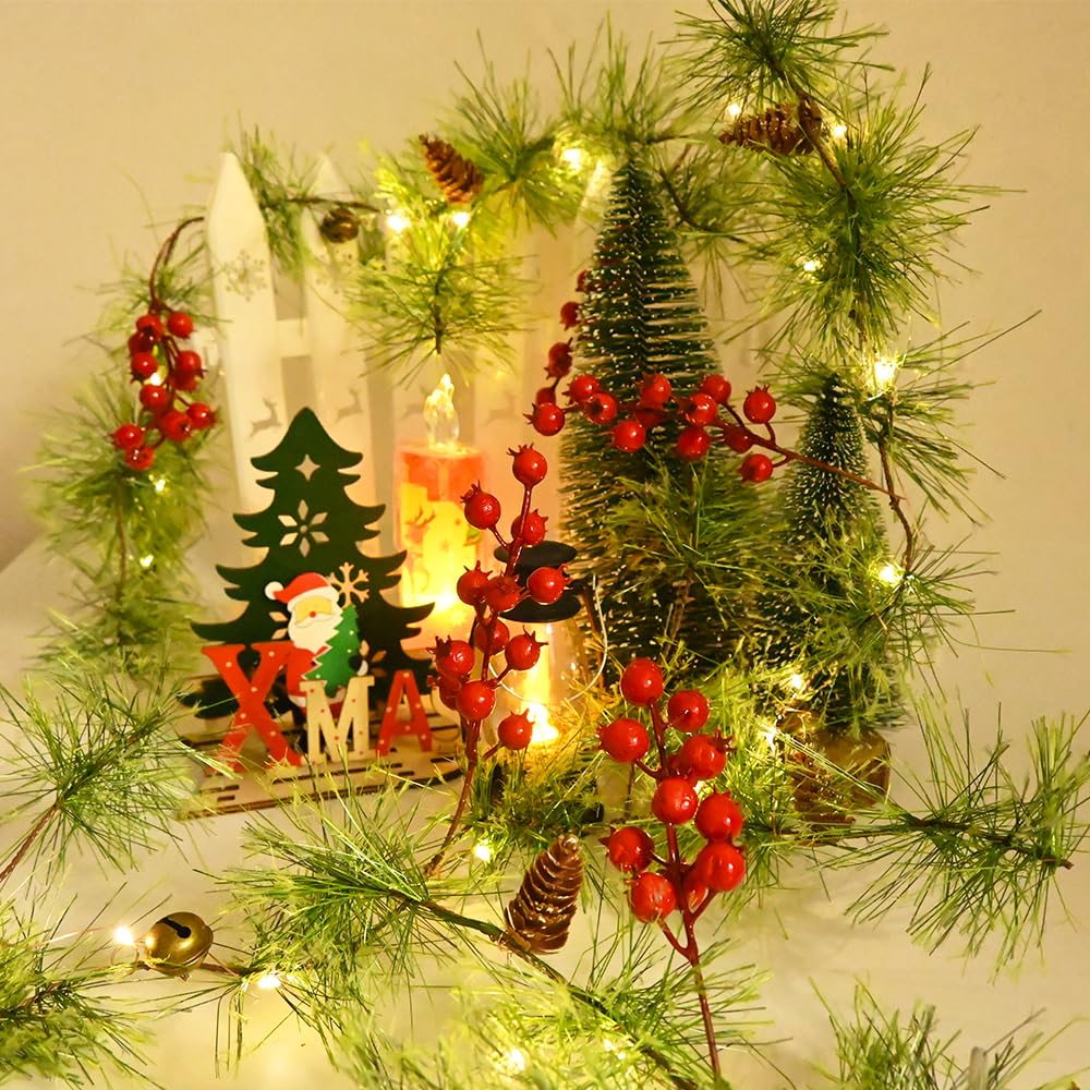 Christmas Garlands 6.56FT 30 LED Remote Garlands with Lights Battery Operated Pine Garland with Artificial Greenery Garland Christmas Decorations Timer & 8 Flash Modes