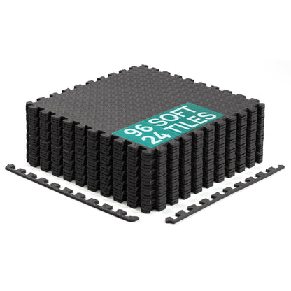 Yes4All EVA Interlocking Mats, Puzzle Floor Tiles, Foam Floor Padding with Border for Furniture, Home Space, Living Room, Garage 96 SQFT