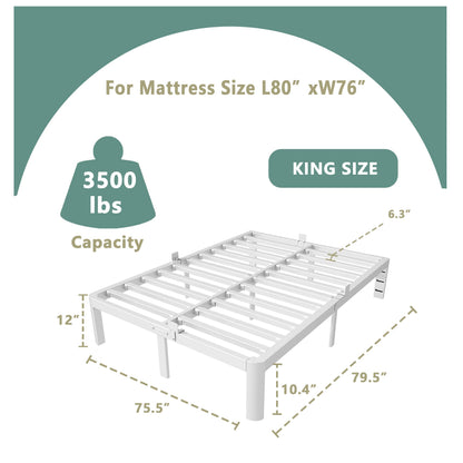 ITIMIDI 12 Inch White King Size Bed Frame, Metal King Platform Bed Frames with Round Corner Legs, Heavy Duty Steel Support 3500 LBS, Storage Space, No Box Spring Needed, Noiseless, Easy Assembly