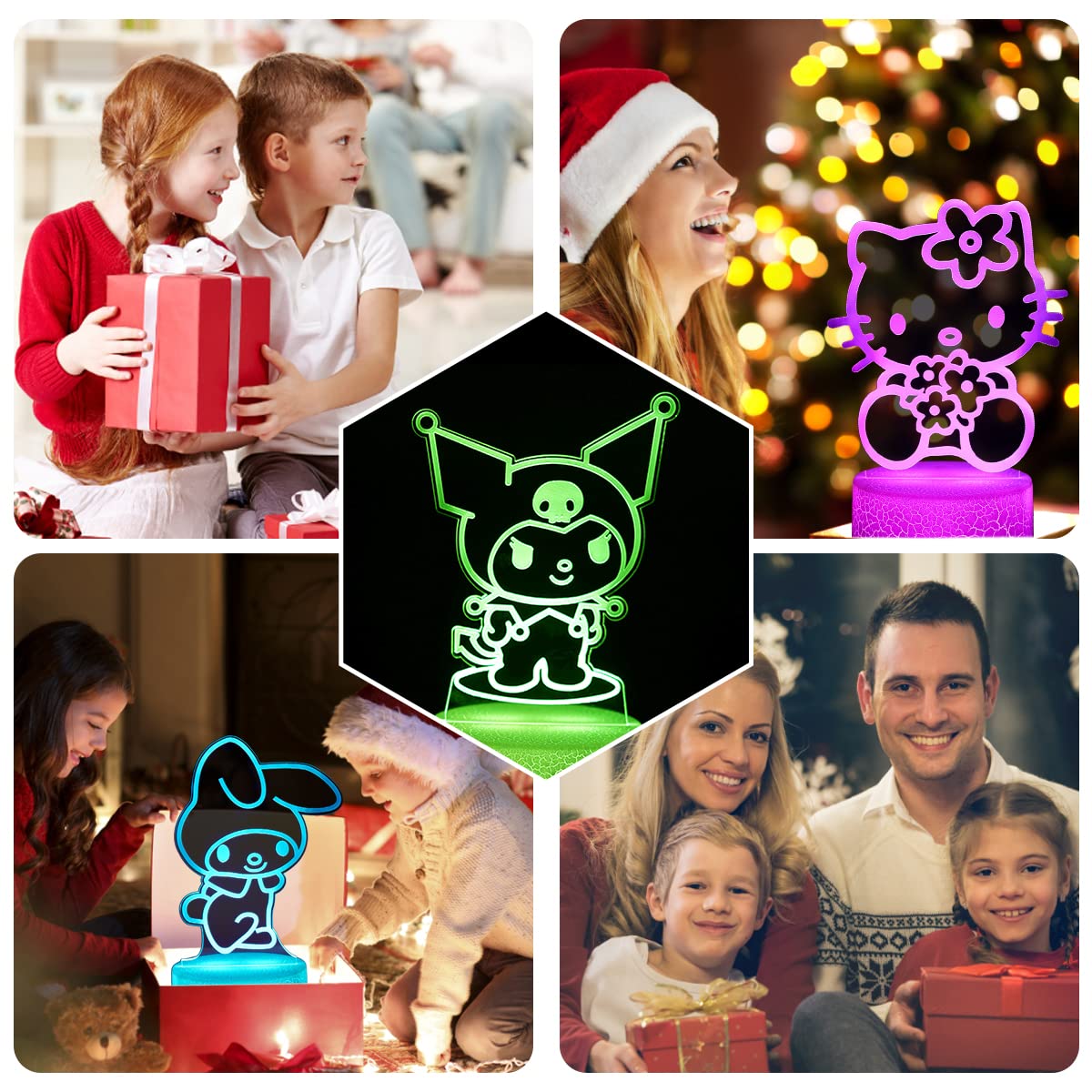 sunduck Pink Kitty Acrylic Night Light with Corded Control- Dreamy Girls Room Decor, Perfect Birthday/Christmas Gift for Kids, Unique Holiday Present (Kitty3PC)