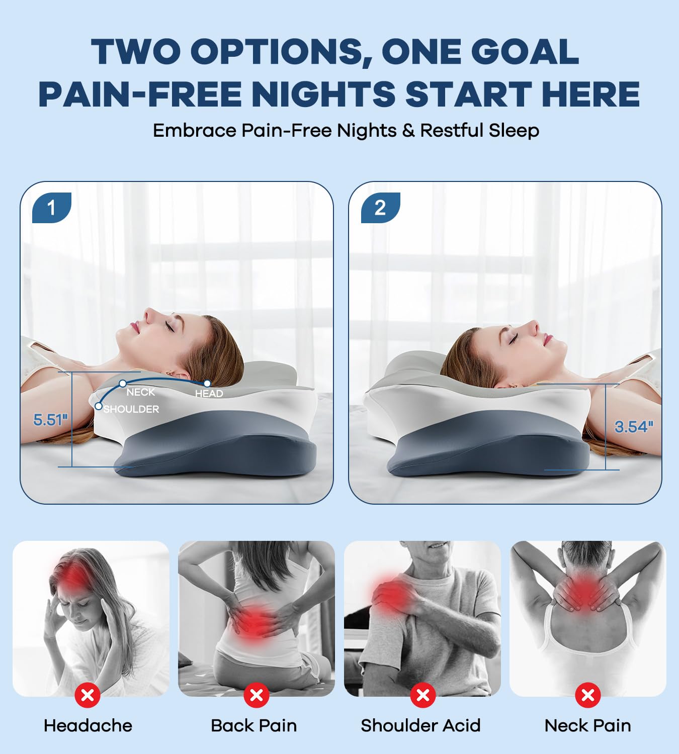 DONAMA Cervical Pillow for Neck and Shoulder,Contour Memory Foam Pillow,Ergonomic Neck Support Pillow for Side Back Stomach Sleepers with Pillowcase