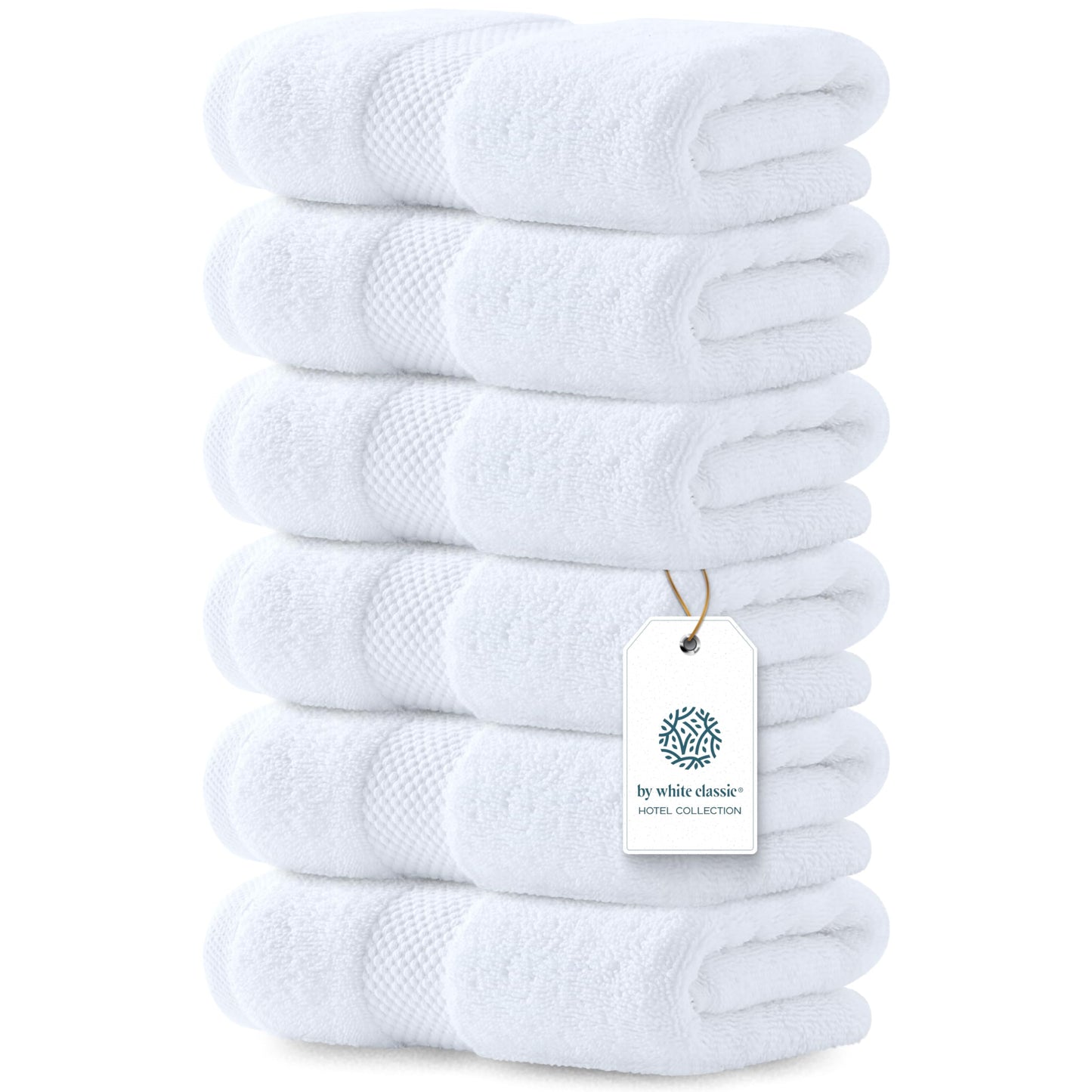 White Classic Luxury White Hand Towels, 100% Cotton Bathroom Hand Cloths Set of 6, Hotel Towels Extra 40x76 cm, Quality Towels Bathroom Sets for Hands | White, 6 Pack