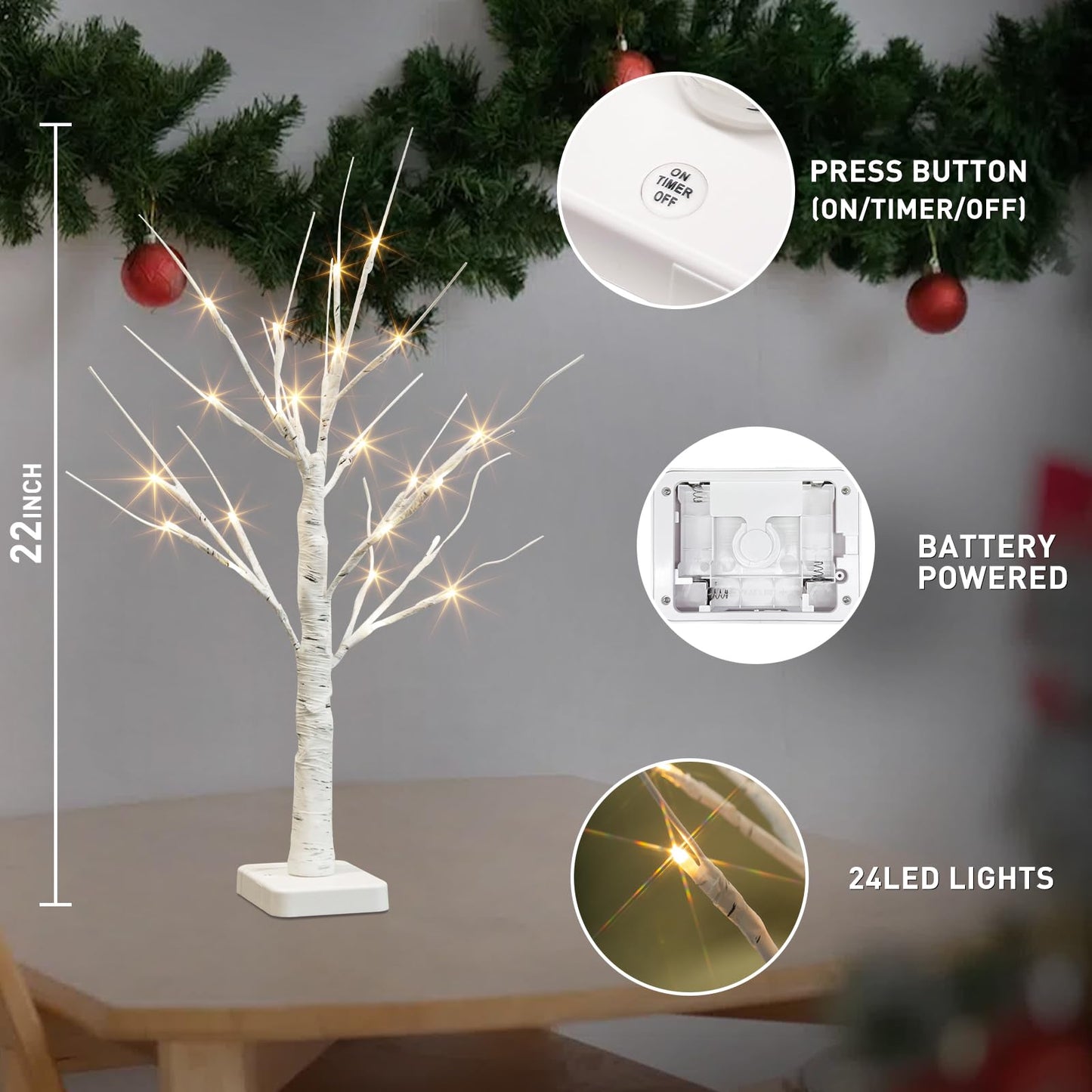 PABIPABI Lighted Birch Tree, Christmas Tree with 24 LED Lights, Tabletop Centerpiece Artificial Tree Lights with Timer for Home Office Bedroom Wedding - Set of 4