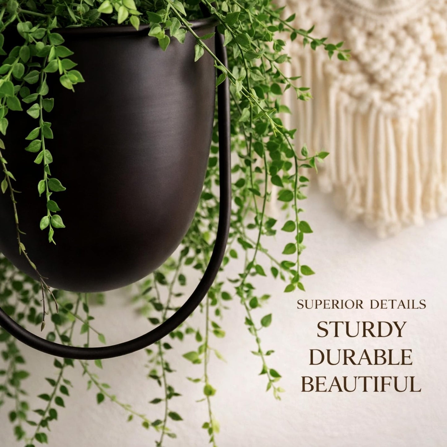 Fumete 2 Set Black Hanging Planters with Chains Metal Plant Hanger Wall Mounted Iron Flower Pot Holder for Indoor Outdoor Plants, Planting Ivy and Fern for Window Porch Balcony and Home Decor