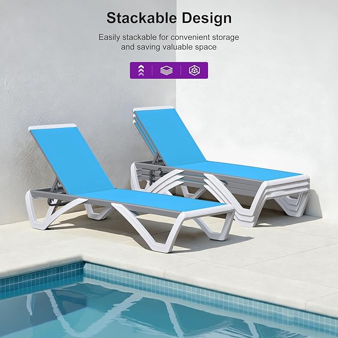 PURPLE LEAF Patio Chaise Lounge Chair Set of 3 Outside Aluminum Plastic