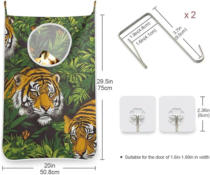 Hanging Laundry Hamper with Stainless Steel Hooks, Oxford Fabric Printing Door