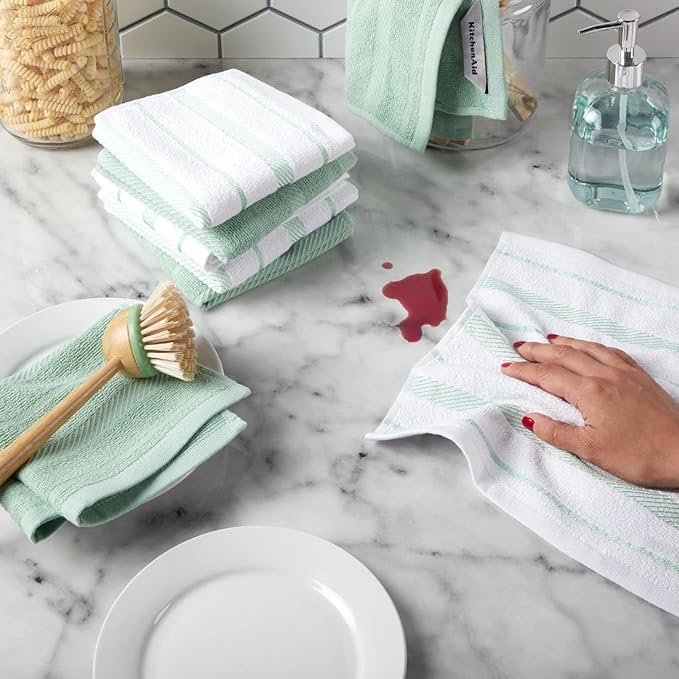 KitchenAid Albany Dishcloth 8 Pack Set, Pistachio/White
