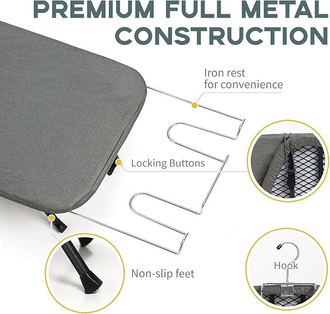 Small Ironing Board Tabletop, RAINHOL Compact Portable Iron Board Foldable
