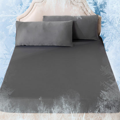 OMERAI 3 Piece Cooling King Size Sheet Set, Bed Sheets Set with 1 Fitted Sheet & 2 Pillowcases, Breathable Cool-to-Touch Fabric, Soft Smooth Deep Pockets Bed Sheets for Summer, Dark Gray