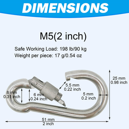 Outmate 304 Stainless Steel Carabiners -2 inch Heavy Duty, Durable & Rust-Free Clips for Gym, Swing, Dog Leashes, Hammocks, Keychains, and More(304,M5 with Screw,Pack of 12)