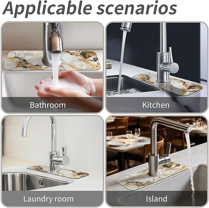 Kitchen Sink Splash Guard，Abstract marble gold Faucet Mat Sink Gadgets-Super