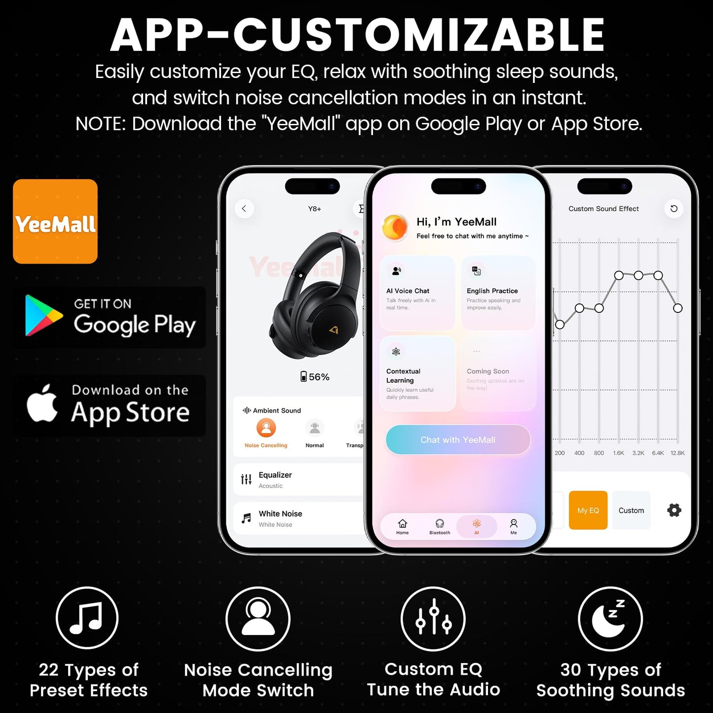 1Mii Y8+ Hybrid Active Noise Cancelling Headphones, 100H Ultra Playtime, Bluetooth 6.0 Over Ear, Wireless Hi-Res Audio & Deep Bass, Comfort for Travel & Home Office, AI Chat & Custom EQ via APP, Black