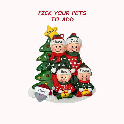 CHEERZEER CUSTOMIZE Family Ornament with Pets Dogs Cats - Family of 4 Christmas Ornament with Dog Cat, Add on Pet Dog Cat Family Christmas Ornament