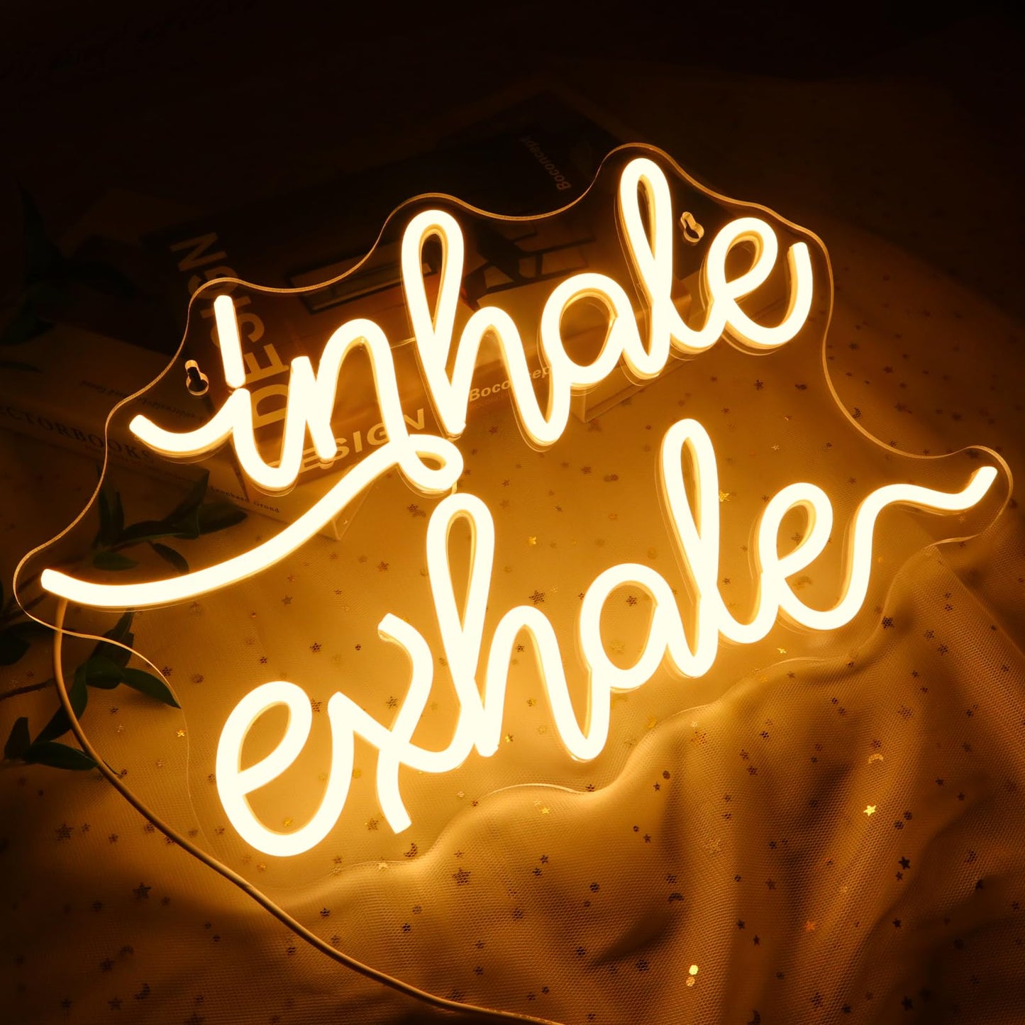 PMCVYH Inhale Exhale Neon Sign for Wall Decor, Warm White Led Signs for Room, USB Dimmable Neon Lights for Yoga Meditation Studio Bedroom Home Living Room Party Cafe Business Pub Wall Art