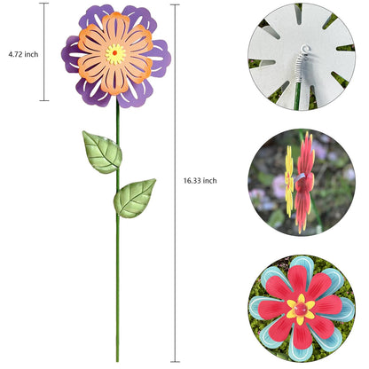 HUTHDAK Metal Flowers for Outside,4 Pack 16.33" Decorative Garden Stakes with Swaying Flowers Head Yard Art,Spring Garden Decor for Lawn, Pathway & Yard