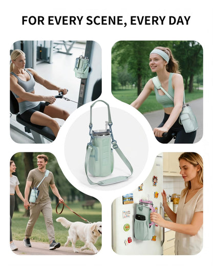 sportsnew Magnetic Gym Bag for Women Men, Crossbody Insulated Cup Sleeve Water Bottle Carrier Holder with Strap for 40oz Tumbler with Handle, 4 Built-in Magnets Small Gym Bag for Workout, Walking