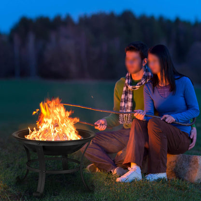 Yaheetech Round Steel Fire pit for Garden Fire Bowl Outdoor Fire Pit Charcoal Log Wood Burner Patio Heater with Mesh Screen Cover & Poker for Camping Bonfire Picnic