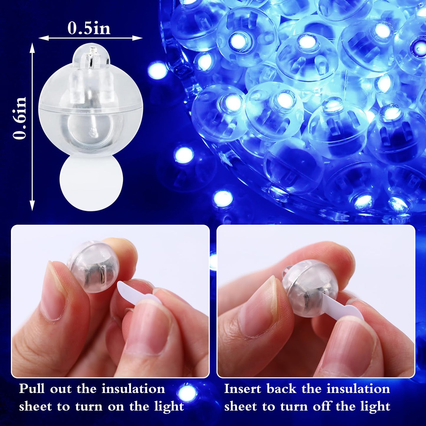 FWYWNL 100pcs Balloon Lights,Round LED Ball Lamp for Latex Balloon Paper Lantern Party Wedding Festival Christmas Halloween Decorative，Long Standby Time Waterpro of Mini Light (Blue)