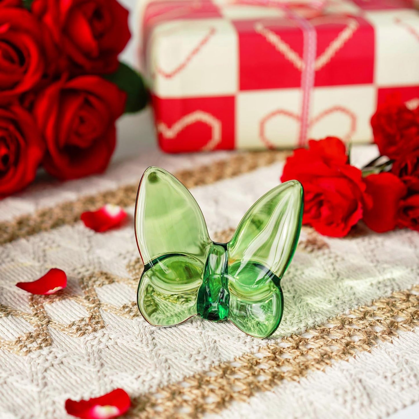 kanpura 3" Crystal Butterfly Figurine,Green Glass Butterfly Statue,Crystal Animal Collectible Figurine for Christmas Home Decor