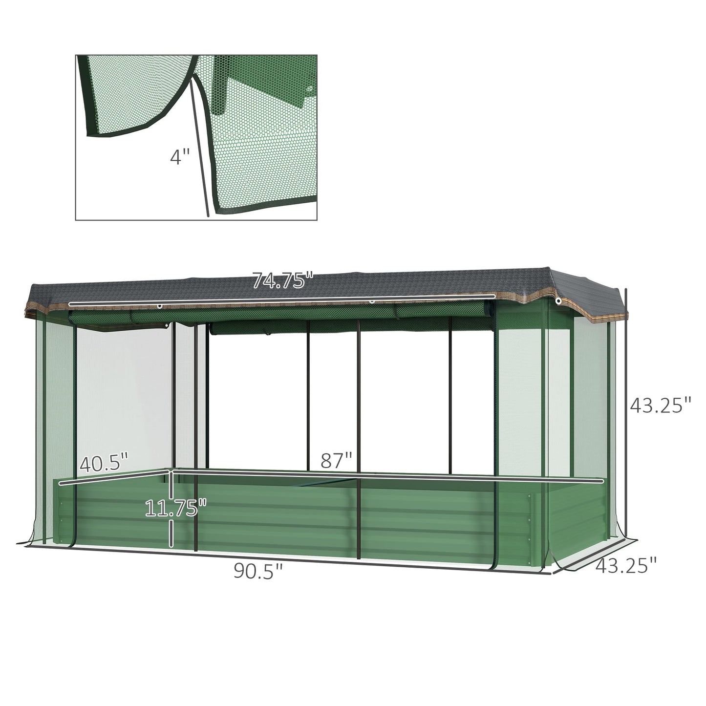 Outsunny 7.3 x 3.4 x 1 ft Galvanized Raised Garden Bed with Crop Cage Plant Protection Net and Shade Cloth Roof, Metal Planter Box with Cover for Vegetables, Flowers, Herbs, Green