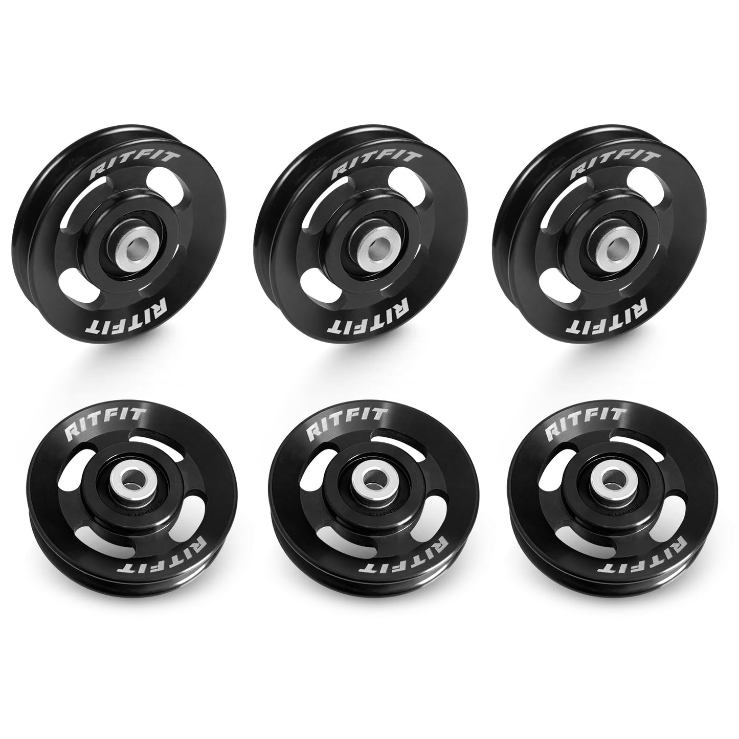 RitFit Aluminum Pulley Wheel for Gym Equipment, 2PCS/ 6PCS Set Power Rack Pulley Attachment, 90mm Aluminum Alloy Bearing Gym Pulley Wheel for Home Gym (Black 6 pcs)