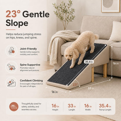 Dog Ramp for Couch, 16" H × 16" W 2-in-1 Split Ottoman Dog Stairs, Foldable Wooden Pet Ramp with 23° Gentle Incline & Non-Slip Surface, Pet Steps for Senior Small Medium Large Dogs (Off-White)