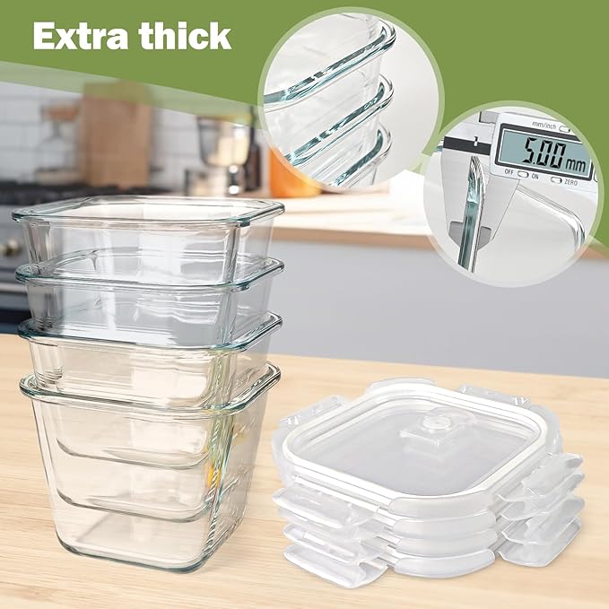 Soup Containers with Lids Glass 32 oz, 4 Cup Borosilicate Glass Food Storage