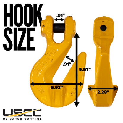 US Cargo Control 5/8 Inch Clevis Grab Hooks (2-Pack), G80 Chain Hooks, 18,100 LBS Working Load Limit, Chain Clevis Hooks for Lifting, Hauling, Towing, Trailers, & Chain Binders
