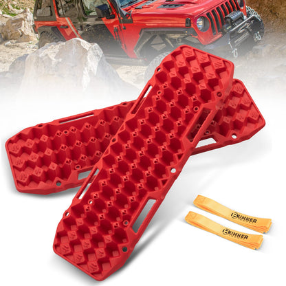 BUNKER INDUST Off-Road Traction Boards Red + 1"×30ft Kinetic Recovery Rope with 2 Soft Shackles Kit