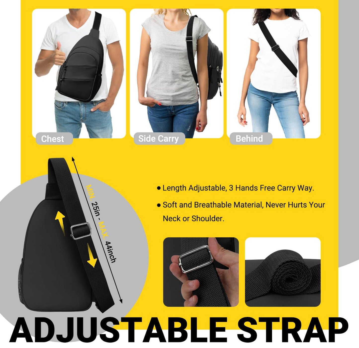 Tuwubi Crossbody Bags for Women, Sling Bag for Men, Small Hiking Backpack Anti Theft Lightweight for Outdoors Travel (M, Black)