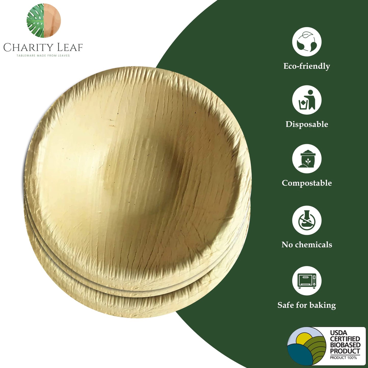 Charity Leaf Disposable Palm Leaf 2.5" Round Mini Bowl (25 pcs) Dipping Bowls | Bamboo Like| All Natural and Biodegradable | Charcuterie Boards, BBQs, and Parties