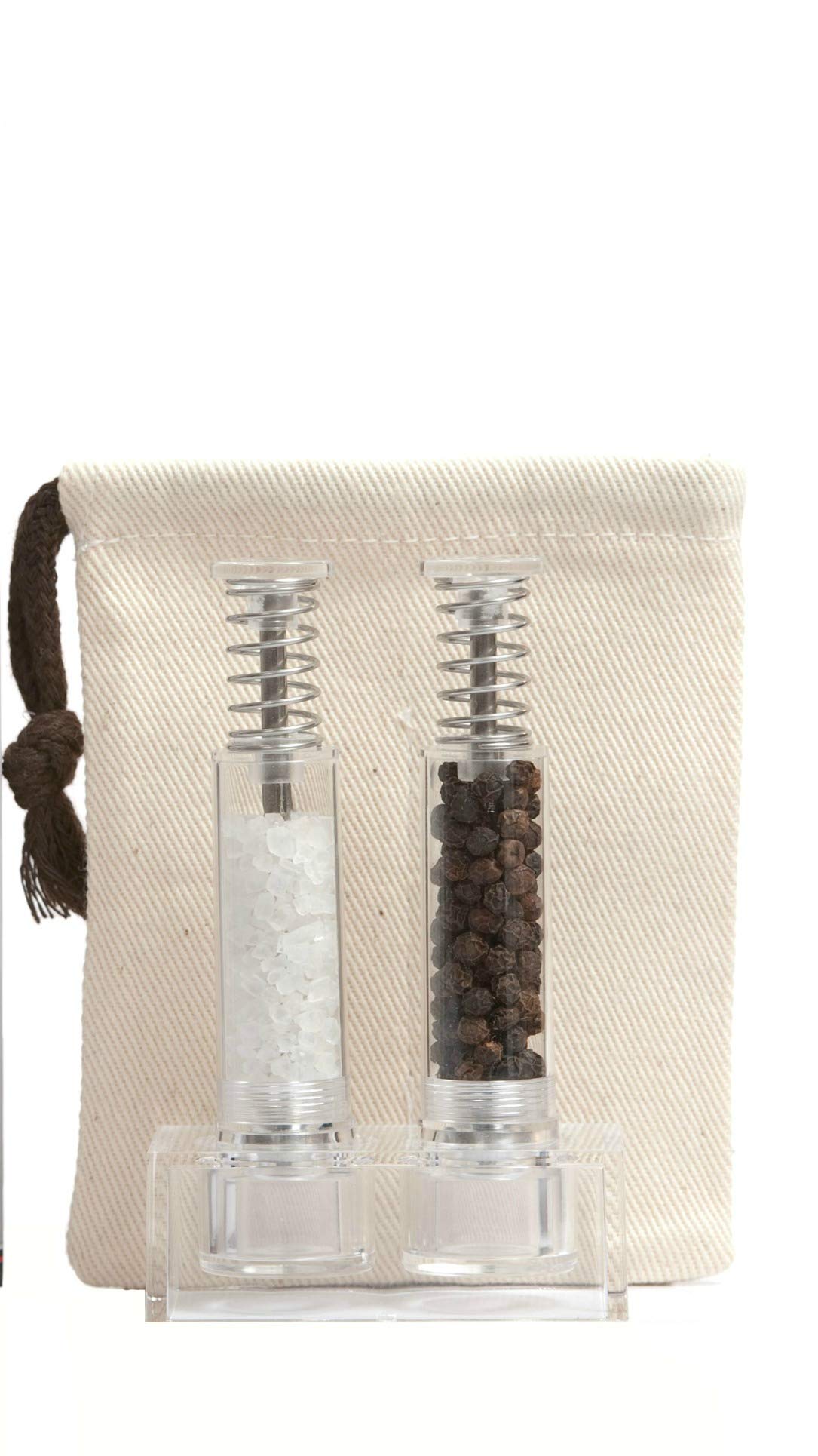 Travel Salt And Pepper Grinder Set, Grind Gourmet Original Pump & Grind Salt and Pepper Push It, Spice Grinder (Clear)