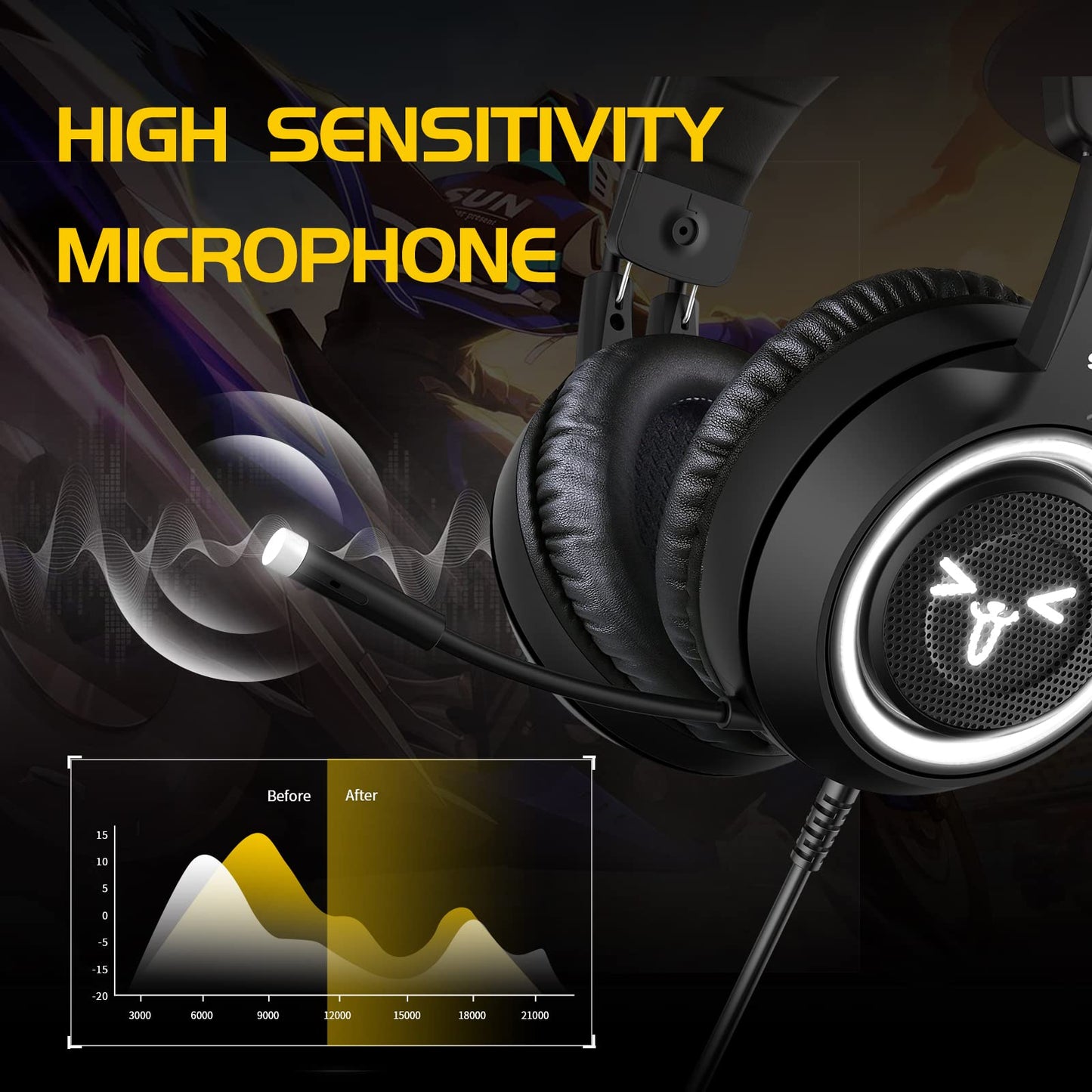 SOMIC G951black Gaming Headset for PC, PS4, Laptop: 7.1 Virtual Surround Sound Detachable Cat Ear Headphones LED, USB, Lightweight Self-Adjusting Over Ear Headphones Black