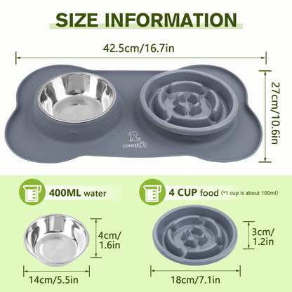 pecute Dog Bowls to Slow Down Eating, Slow Feeder Dog Bowl, Dog Slow Feeder Bowl Food-Grade Safe with Non-Slip Non-Spill Silicone Mat, Stainless Steel Slow Feeder Cat Bowl Interactive Fun for Dog Cat