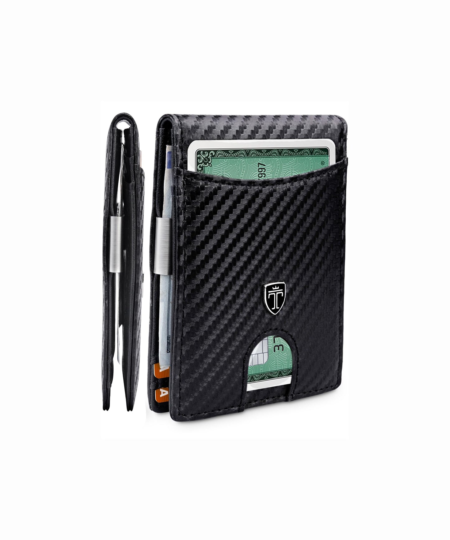 TRAVANDO Slim Wallet with Money Clip Seattle RFID Blocking Wallet - Credit Card Holder - Travel Wallet - Minimalist Mini Wallet Bifold for Men with Gift Box (Carbon)