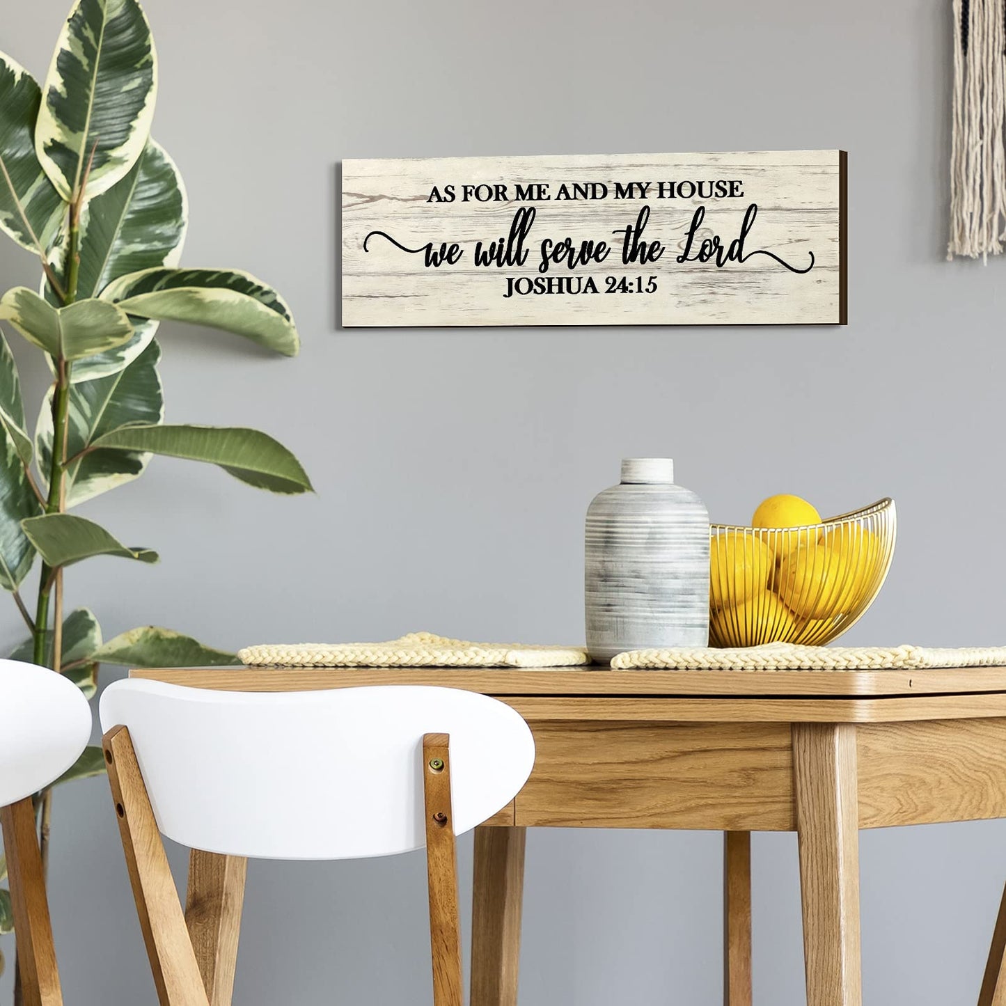 Jetec As for Me and My House We Will Serve The Lord Rustic Wooden Wall Sign Hanging Home Living Room Bedroom Wall Decor 41.6 x 16 cm White