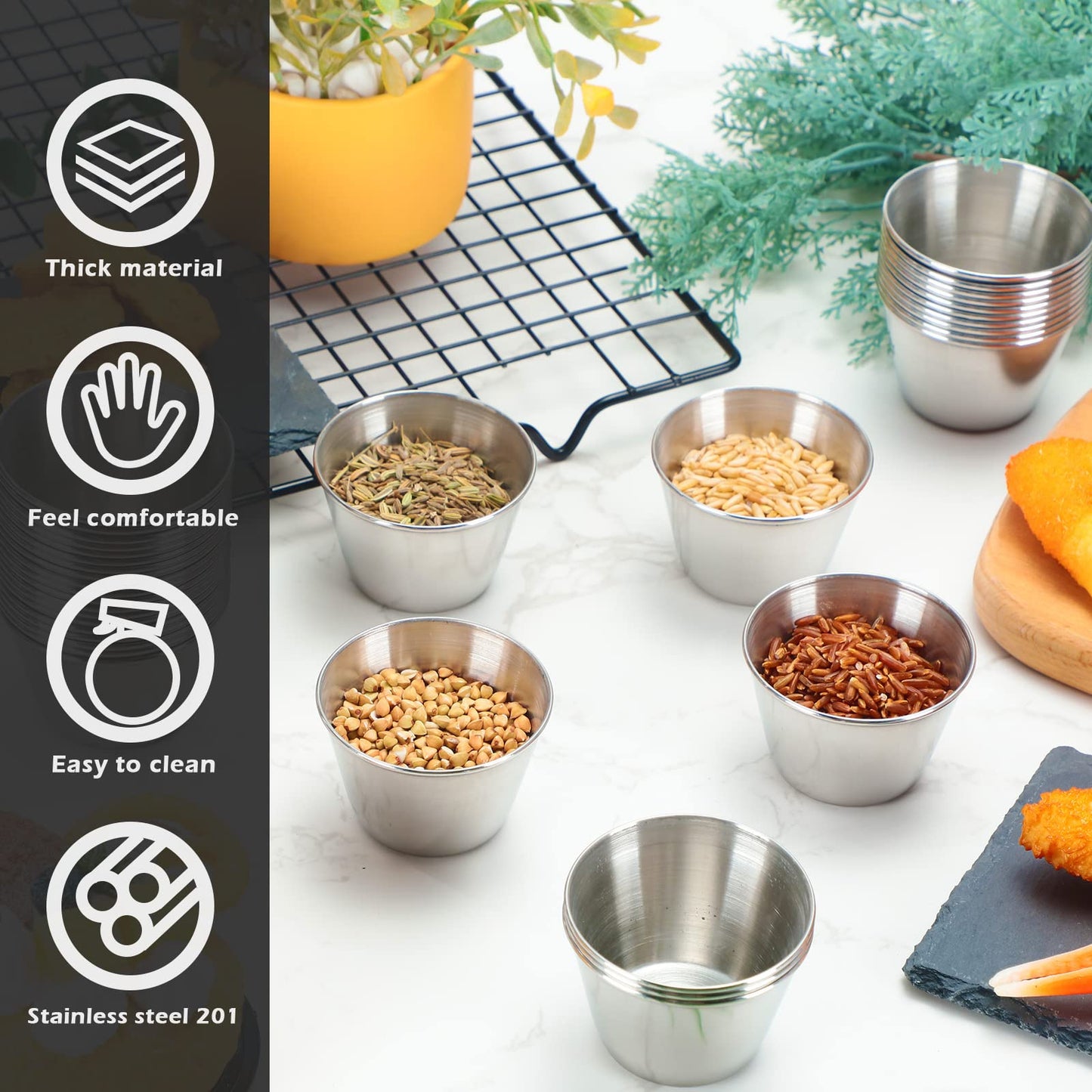 Mimorou 100 Pcs 2.5oz Metal Ramekins Stainless Steel Sauce Dipping Cups Ramekins Bulk Sauce Container Round Dipping Bowls Condiment Cup for Dish Butter Kitchen Restaurant Serving Party Dinner Cooking