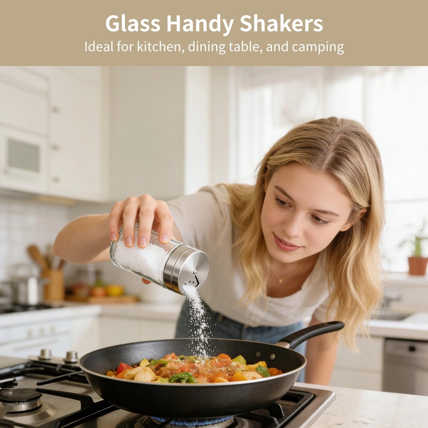 12 Pcs Glass Seasoning Shakers Set, 120 ml / 4 fl oz Spice Shakers with Stainless Steel Lid, Rotating Top Seasoning Containers for Kitchen, Controllable Salt Dispensing Bottle
