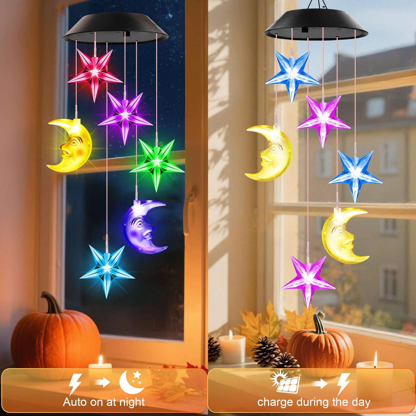 Birthday Gifts for Women Mom Grandma Her Wife, Winzwon Solar Lights Outdoor Wind Chimes for Outside Garden Yard Patio Porch Deck Hanging Decor, Moon and Star Gifts for Mothers Day