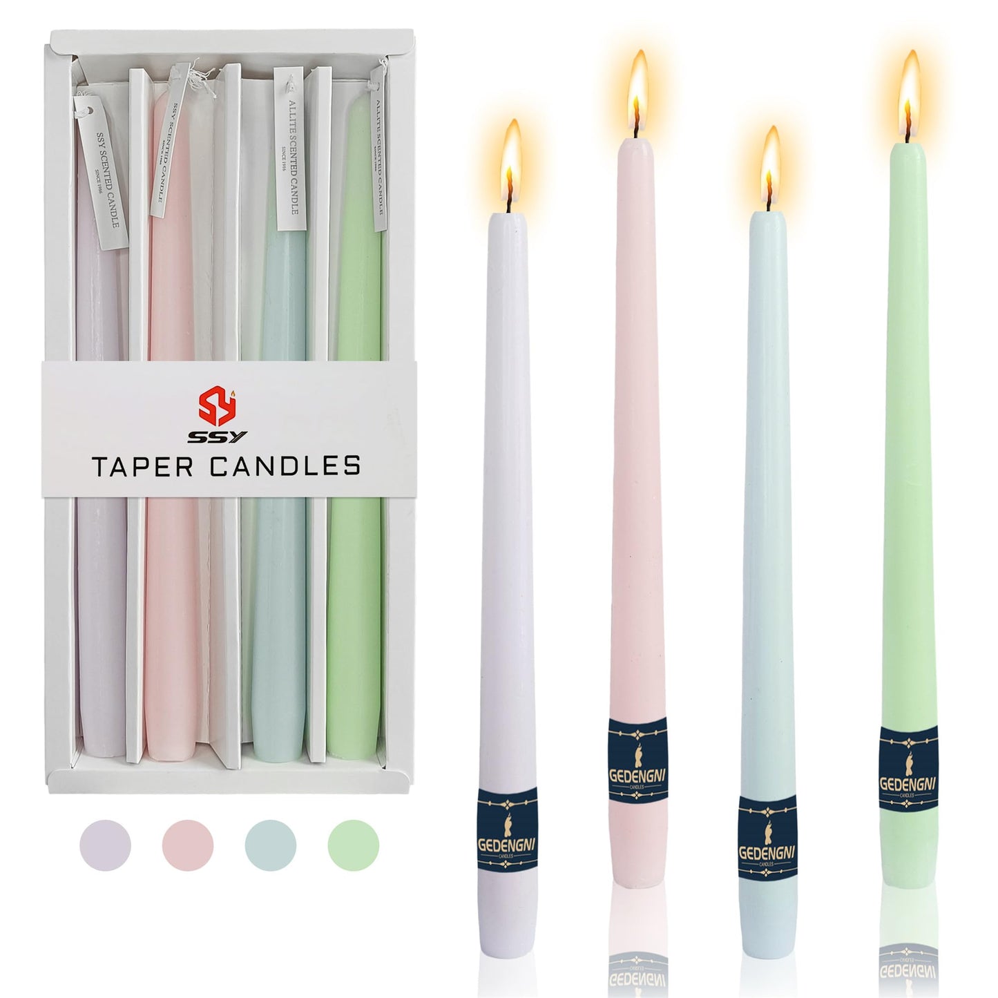 Dripless Candle Sticks Taper Candlesticks,Gedengni 10 Inches Pink Tapered Candles Green Candle Stick Colorful Taper Candles Candy Dinner Candle Wax for Home Party Women Gift,4pcs (8D4P-LIGMIX)