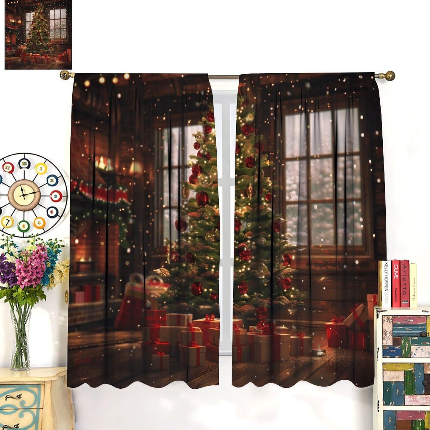 Christmas Tree Curtains Winter Holiday Christmas Merry Xmas Window Treatment for Living Room Bedroom Decor Window Drapes 42" W X 45" L