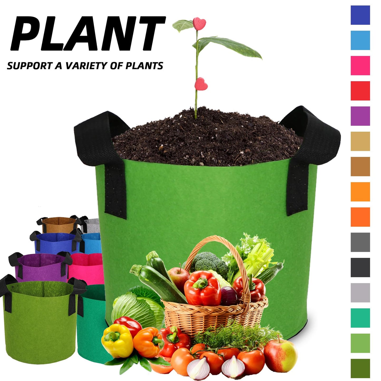 RBCFHI Grow Bags,Growing Pot Bags Garden Grow Bag Indoor Outdoor Fabric Aeration Plant Pot Container Flower Vegetable Pouch (Mixed 15colors,2 Gallon)