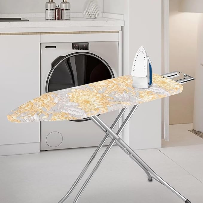 Chrysanthemums Flowers Ironing Board Cover 52-55 x 13-16 Inch, Sketch Golden