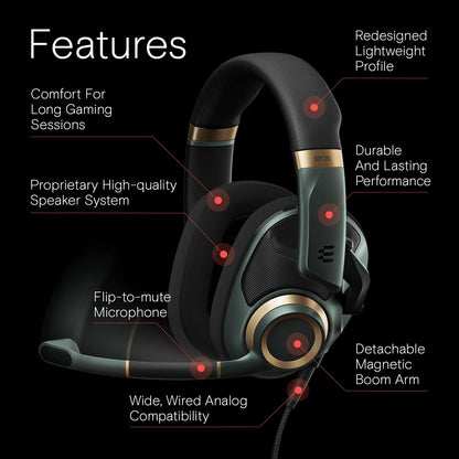 EPOS H6Pro Open Acoustic Gaming with Mic – Immersive Sound, Lightweight Comfort, and Durable Design – Works with Xbox, PS4/PS5 & PC/Windows – Green
