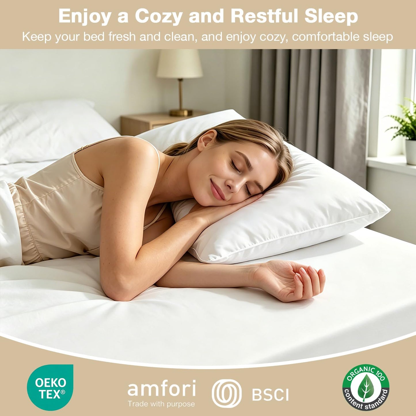 King Size Mattress Protector Waterproof- Washable Mattress Cover Fitted Bed Pad Noiseless Plastic Protection Up to 18” Mattress Protector Soft&Breathable（White）