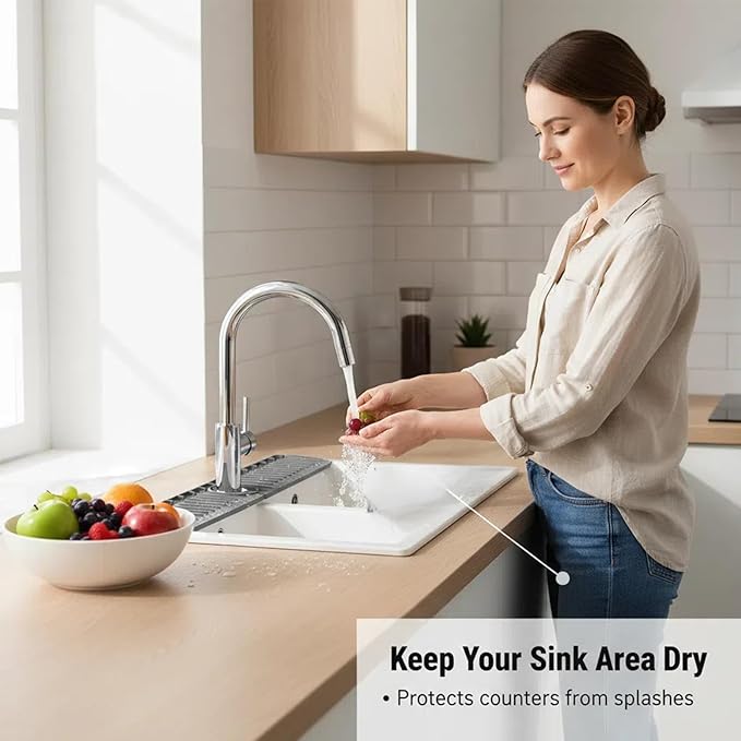 30 Inch Silicone Kitchen Sink Faucet Mat, Adjustable Waterproof Splash Guard
