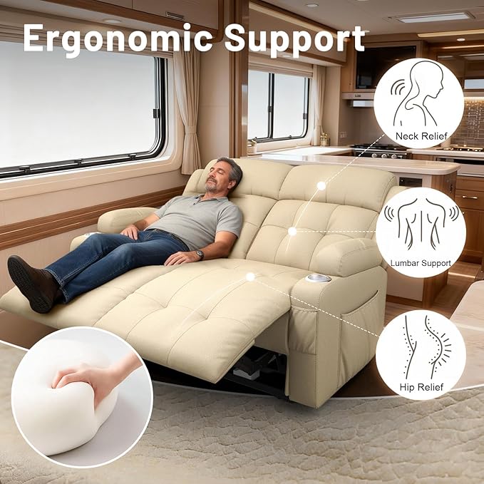 Reclining Loveseat with Pebble Texture Fabric, Loveseat Recliner with USB/Type