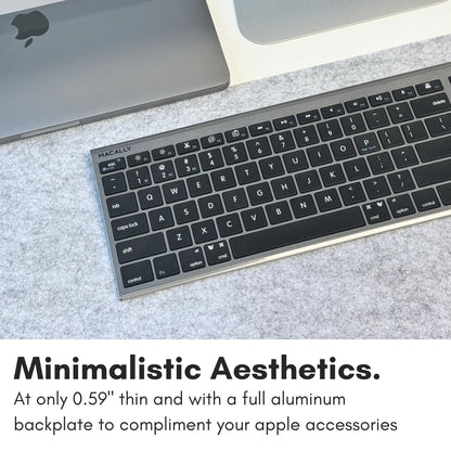 Macally Wireless Bluetooth Keyboard for Mac - Compatible Apple Keyboard or MacBook Pro/Air, iMac - Multi-Device, Up to 3 Devices with 110 Keys, 20 Shortcuts, Numeric Keypad, and Rechargeable - Silver