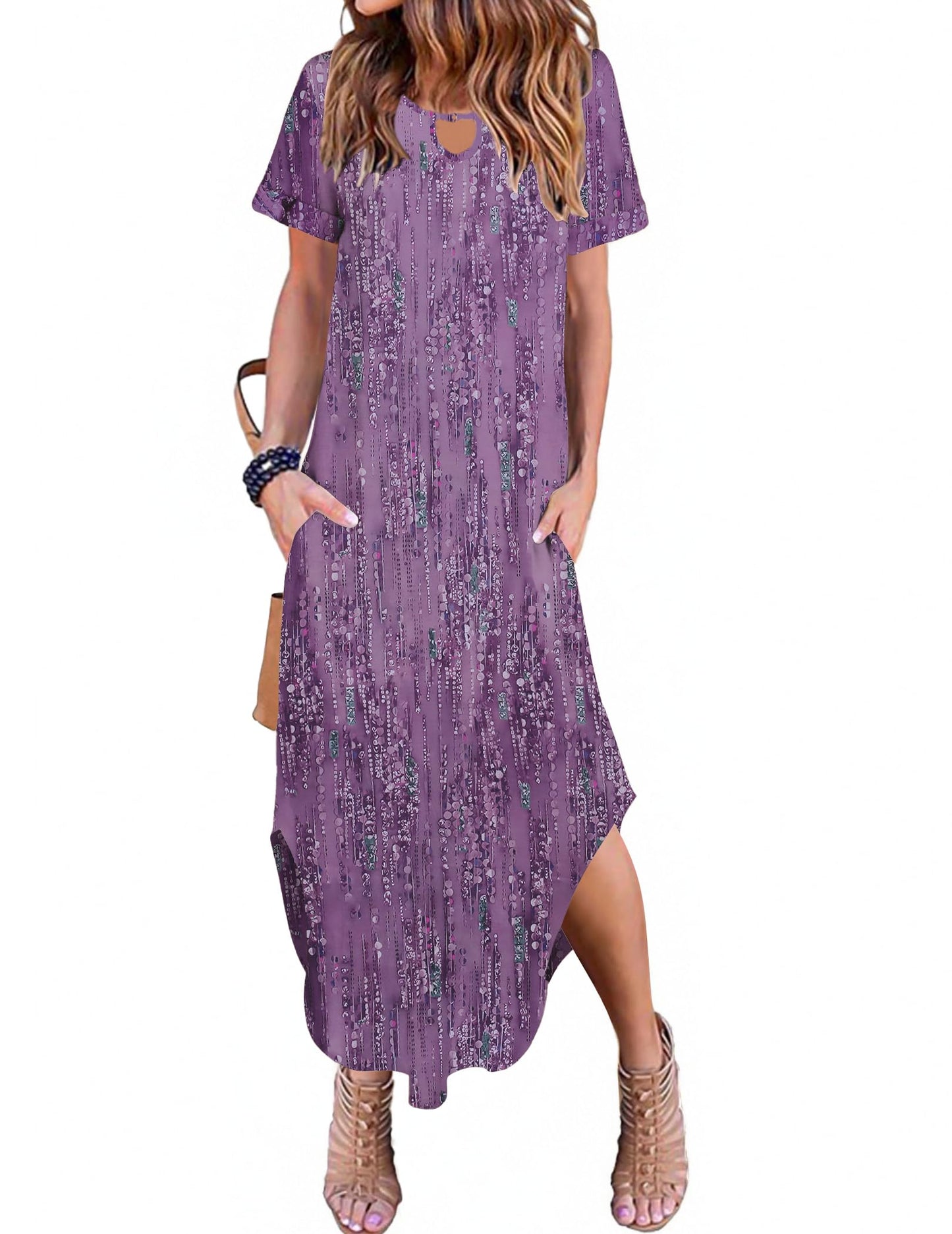 Zeagoo Womens Maxi Summer Dress with Pockets Casual Short Sleeve Sundress Trendy 2025 Curve Hem Long Dresss